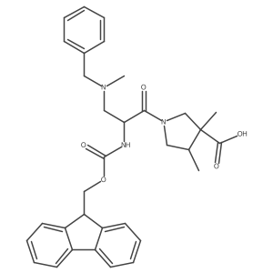 1-{3-[benzyl(methyl)amino]-2-({[(9H-fluoren-9-yl)methoxy]carbonyl}amino)propanoyl}-3,4-dimethylpyrrolidine-3-carboxylic acid结构式