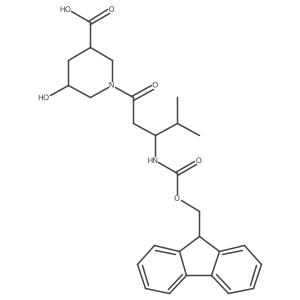 1-[3-({[(9H-fluoren-9-yl)methoxy]carbonyl}amino)-4-methylpentanoyl]-5-hydroxypiperidine-3-carboxylic acid结构式
