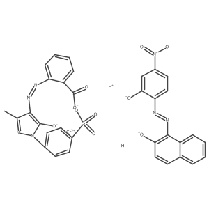 Chromate(2-), [2-[2-[4,5-dihydro-3-methyl-5-(oxo-kappaO)-1-(4-sulfophenyl)-1H-pyrazol-4-yl]diazenyl-kappaN1]benzoato(3-)][1-[2-[2-(hydroxy-kappaO)-4-nitrophenyl]diazenyl-kappaN1]-2-naphthalenolato(2-)-kappaO]-, hydrogen (1:2) Structure