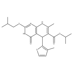 Isopropyl 2-(isobutylthio)-7-methyl-5-(3-methylthiophen-2-yl)-4-oxo-3,4,5,8-tetrahydropyrido[2,3-d]pyrimidine-6-carboxylate结构式