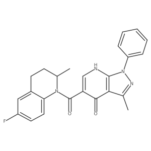 5-(6-fluoro-2-methyl-1,2,3,4-tetrahydroquinoline-1-carbonyl)-3-methyl-1-phenyl-1H-pyrazolo[3,4-b]pyridin-4(7H)-one结构式
