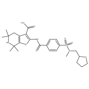 5,5,7,7-tetramethyl-2-(4-(N-methyl-N-((tetrahydrofuran-2-yl)methyl)sulfamoyl)benzamido)-4,5,6,7-tetrahydrothieno[2,3-c]pyridine-3-carboxamide Structure