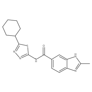 N-(5-cyclohexyl-1,3,4-thiadiazol-2-yl)-2-methyl-1H-benzimidazole-5-carboxamide结构式