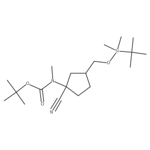 Tert-butyl 3-((tert-butyldimethylsilyloxy)methyl)-1-cyanocyclopentyl(methyl)carbamate结构式