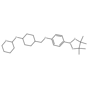 2-[(trans-4-{[4-(4,4,5,5-Tetramethyl-1,3,2-dioxaborolan-2-yl)phenoxy]methyl}cyclohexyl)oxy]tetrahydro-2H-pyran结构式