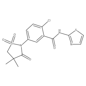 2-chloro-5-(4,4-dimethyl-1,1-dioxido-3-oxoisothiazolidin-2-yl)-N-(thiazol-2-yl)benzamide结构式