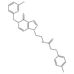 N-(2-(5-(3-chlorobenzyl)-4-oxo-4,5-dihydro-1H-pyrazolo[3,4-d]pyrimidin-1-yl)ethyl)-2-(4-fluorophenoxy)acetamide结构式