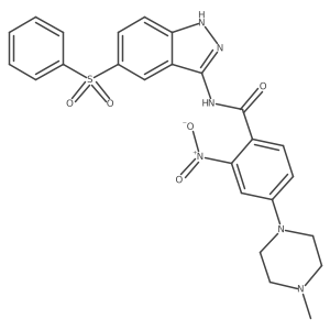N-(5-benzenesulfonyl-1H-indazol-3-yl)-4-(4-methyl-piperazin-1-yl)-2-nitro-benzamide结构式