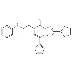 O=C(Cn1nc(-c2ccco2)c2sc(N3CCCC3)nc2c1=O)Nc1ccccc1结构式