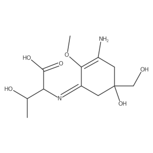 (3R)-2-[[(5R)-3-amino-5-hydroxy-5-(hydroxymethyl)-2-methoxycyclohex-2-en-1-ylidene]amino]-3-hydroxybutanoic acid结构式