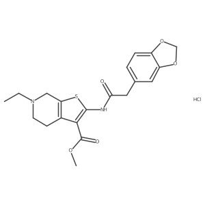 Methyl 2-(2-(benzo[d][1,3]dioxol-5-yl)acetamido)-6-ethyl-4,5,6,7-tetrahydrothieno[2,3-c]pyridine-3-carboxylate hydrochloride Structure