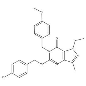 5-((4-chlorobenzyl)thio)-1-ethyl-6-(4-methoxybenzyl)-3-methyl-1H-pyrazolo[4,3-d]pyrimidin-7(6H)-one结构式