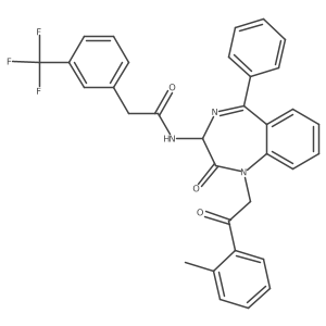 N-(2,5-diaza-2-(2-(2-methylphenyl)-2-oxoethyl)-3-oxo-6-phenylbicyclo[5.4.0]undeca-1(7),5,8,10-tetraen-4-yl)-2-(3-(trifluoromethyl)phenyl)ethanamide Structure