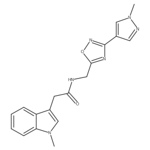 2-(1-methyl-1H-indol-3-yl)-N-((3-(1-methyl-1H-pyrazol-4-yl)-1,2,4-oxadiazol-5-yl)methyl)acetamide结构式