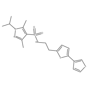 N-(2-([2,3'-bithiophen]-5-yl)ethyl)-1-isopropyl-3,5-dimethyl-1H-pyrazole-4-sulfonamide结构式