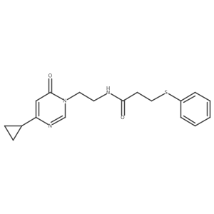 N-(2-(4-cyclopropyl-6-oxopyrimidin-1(6H)-yl)ethyl)-3-(phenylthio)propanamide结构式