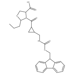 3-{2-[({[(9H-fluoren-9-yl)methoxy]carbonyl}amino)methyl]cyclopropanecarbonyl}-2-propyl-1,3-thiazolidine-4-carboxylic acid Structure