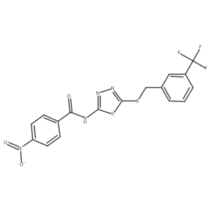4-nitro-N-(5-((3-(trifluoromethyl)benzyl)thio)-1,3,4-thiadiazol-2-yl)benzamide结构式