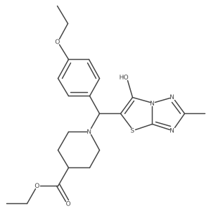 Ethyl 1-((4-ethoxyphenyl)(6-hydroxy-2-methylthiazolo[3,2-b][1,2,4]triazol-5-yl)methyl)piperidine-4-carboxylate结构式