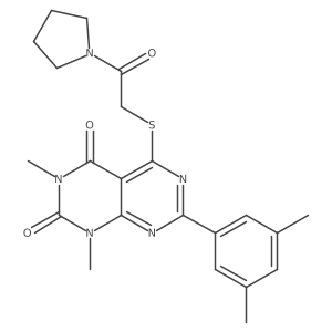 7-(3,5-dimethylphenyl)-1,3-dimethyl-5-((2-oxo-2-(pyrrolidin-1-yl)ethyl)thio)pyrimido[4,5-d]pyrimidine-2,4(1H,3H)-dione Structure