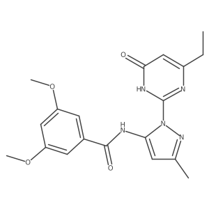 N-(1-(4-ethyl-6-oxo-1,6-dihydropyrimidin-2-yl)-3-methyl-1H-pyrazol-5-yl)-3,5-dimethoxybenzamide结构式