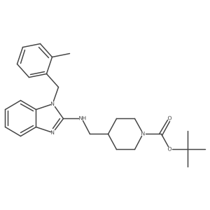 tert-Butyl 4-(((1-(2-methylbenzyl)-1H-benzo[d]imidazol-2-yl)amino)methyl)piperidine-1-carboxylate结构式