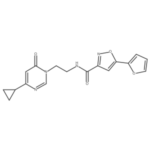 N-(2-(4-cyclopropyl-6-oxopyrimidin-1(6H)-yl)ethyl)-5-(furan-2-yl)isoxazole-3-carboxamide结构式
