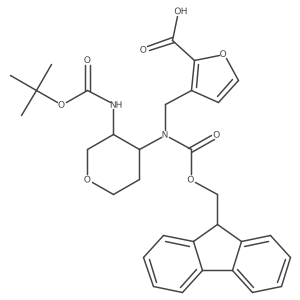 3-({[(3S,4S)-3-{[(tert-butoxy)carbonyl]amino}oxan-4-yl]({[(9H-fluoren-9-yl)methoxy]carbonyl})amino}methyl)furan-2-carboxylic acid Structure