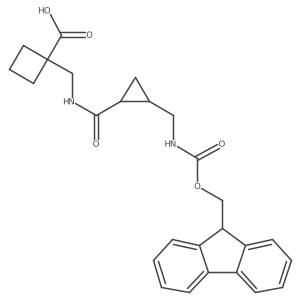 rac-1-({[(1R,2S)-2-[({[(9H-fluoren-9-yl)methoxy]carbonyl}amino)methyl]cyclopropyl]formamido}methyl)cyclobutane-1-carboxylic acid结构式