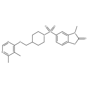 5-((4-(((5,6-dimethylpyrimidin-4-yl)oxy)methyl)piperidin-1-yl)sulfonyl)-3-methylbenzo[d]oxazol-2(3H)-one结构式