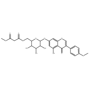 Isoflavone, 5,7-dihydroxy-4a(2)-methoxy-, 7-I(2)-D-glucopyranoside 6a(2)-(methyl malonate)结构式