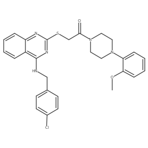 2-((4-((4-Chlorobenzyl)amino)quinazolin-2-yl)thio)-1-(4-(2-methoxyphenyl)piperazin-1-yl)ethanone Structure