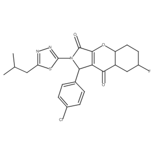 1-(4-chlorophenyl)-7-fluoro-2-[5-(2-methylpropyl)-1,3,4-thiadiazol-2-yl]-4a,5,6,7,8,8a-hexahydro-1H-chromeno[2,3-c]pyrrole-3,9-dione结构式