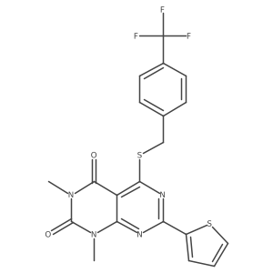 1,3-dimethyl-7-(thiophen-2-yl)-5-((4-(trifluoromethyl)benzyl)thio)pyrimido[4,5-d]pyrimidine-2,4(1H,3H)-dione结构式