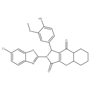 2-(6-chloro-1,3-benzothiazol-2-yl)-1-(4-hydroxy-3-methoxyphenyl)-4a,5,6,7,8,8a-hexahydro-1H-chromeno[2,3-c]pyrrole-3,9-dione结构式