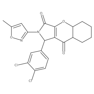 1-(3,4-dichlorophenyl)-2-(5-methyl-1,2-oxazol-3-yl)-4a,5,6,7,8,8a-hexahydro-1H-chromeno[2,3-c]pyrrole-3,9-dione结构式