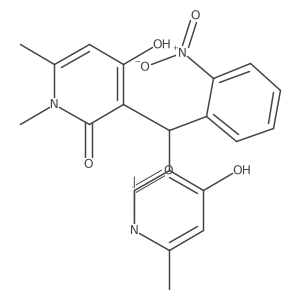 3,3'-((2-nitrophenyl)methylene)bis(4-hydroxy-1,6-dimethylpyridin-2(1H)-one)结构式