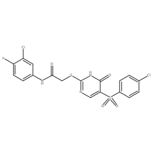 N-(3-chloro-4-fluorophenyl)-2-((5-((4-chlorophenyl)sulfonyl)-6-oxo-1,6-dihydropyrimidin-2-yl)thio)acetamide结构式