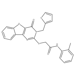 N-(2-methylphenyl)-2-{[4-oxo-3-(thiophen-2-ylmethyl)-3,4-dihydro[1]benzofuro[3,2-d]pyrimidin-2-yl]sulfanyl}acetamide结构式
