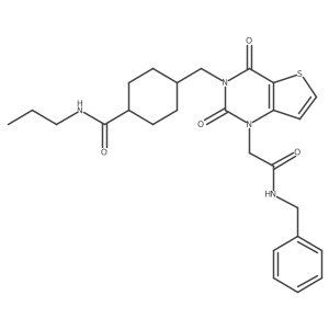 4-((1-(2-(benzylamino)-2-oxoethyl)-2,4-dioxo-1,2-dihydrothieno[3,2-d]pyrimidin-3(4H)-yl)methyl)-N-propylcyclohexanecarboxamide结构式