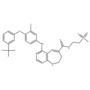 4-({3-Chloro-4-[3-(Trifluoromethyl)phenoxy]phenyl}amino)-N-[2-(Methylsulfonyl)ethyl]-8,9-Dihydro-7h-Pyrimido[4,5-B]azepine-6-Carboxamide结构式
