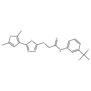 2-((5-(2,5-dimethylfuran-3-yl)-1,3,4-oxadiazol-2-yl)thio)-N-(3-(trifluoromethyl)phenyl)acetamide结构式