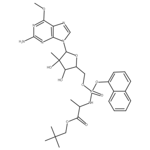 2,2-Dimethylpropyl (2S)-2-{[{[(2R,3R,4R,5R)-5-(2-amino-6-methoxy-9H-purin-9-yl)-3,4-dihydroxy-4-methyltetrahydrofuran-2-yl]methoxy}(naphthalen-1-yloxy)phosphoryl]amino}propanoate Structure