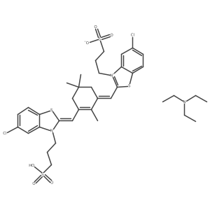 triethylamine 3-((Z)-5-chloro-2-(((E)-3-((5-chloro-3-(3-sulfonatopropyl)benzo[d]thiazol-3-ium-2-yl)methylene)-2,5,5-trimethylcyclohex-1-en-1-yl)methylene)benzo[d]thiazol-3(2H)-yl)propane-1-sulfonate结构式
