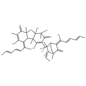 8-[1,4,4a,8-tetrahydroxy-9-(1-hydroxyhexa-2,4-dienylidene)-3-imino-4,5a,7,9b-tetramethyl-6-oxo-9aH-dibenzofuran-2-carbonyl]-3-hydroxy-5-(1-hydroxyhexa-2,4-dienylidene)-1,3-dimethyl-7-prop-1-enylbicyclo[2.2.2]octane-2,6-dione Structure