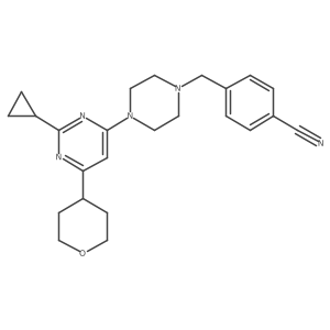 4-({4-[2-Cyclopropyl-6-(oxan-4-yl)pyrimidin-4-yl]piperazin-1-yl}methyl)benzonitrile结构式