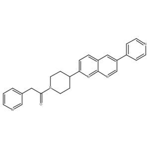 2-(Pyridin-3-yl)-1-{4-[6-(pyridin-4-yl)-1,8-naphthyridin-2-yl]piperidin-1-yl}ethan-1-one结构式