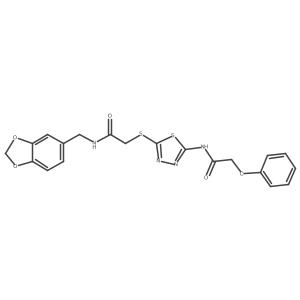 N-(benzo[d][1,3]dioxol-5-ylmethyl)-2-((5-(2-phenoxyacetamido)-1,3,4-thiadiazol-2-yl)thio)acetamide Structure