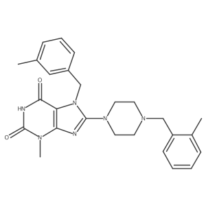 3-Methyl-7-[(3-methylphenyl)methyl]-8-{4-[(2-methylphenyl)methyl]piperazinyl}-1,3,7-trihydropurine-2,6-dione Structure