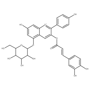 1-Benzopyrylium, 3-[[3-(3,4-dihydroxyphenyl)-1-oxo-2-propenyl]oxy]-5-(I(2)-D-glucopyranosyloxy)-7-hydroxy-2-(4-hydroxyphenyl)- Structure